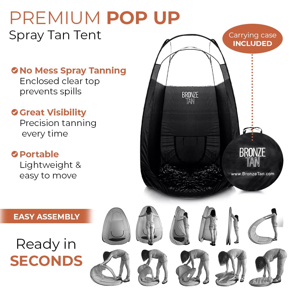 Pop Up Spray Tan Tent for Professionals - Waterproof Booth With Portable Carrying Case for Spray Tan Salons - Self Tanning Black by Bronze Tan
