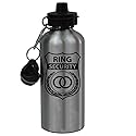 CustomGiftsNow Ring Security - Wedding Ring Bearer 20-Ounce 600ML Silver Aluminum Sport Water Bottle, 2 Lids (Black)