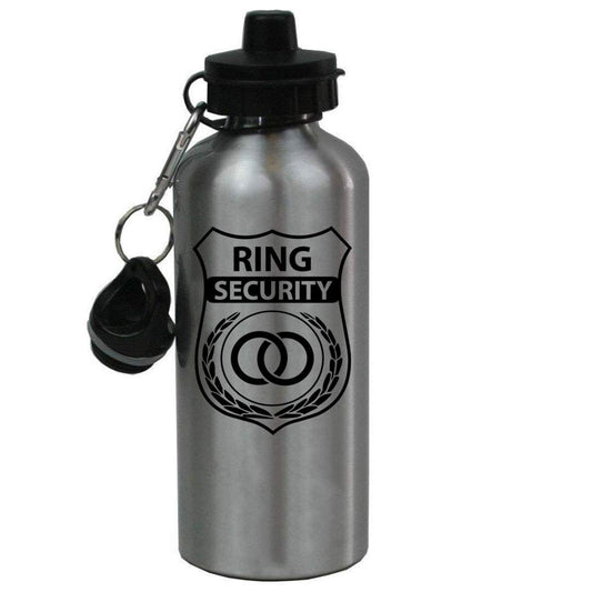 CustomGiftsNow Ring Security - Wedding Ring Bearer 20-Ounce 600ML Silver Aluminum Sport Water Bottle, 2 Lids (Black)