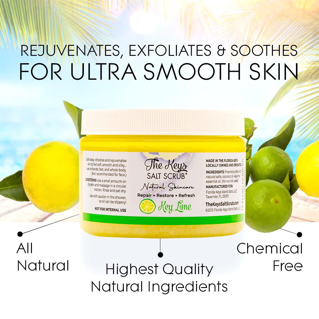 The Keys Salt Scrub -Sea Salt Scrub - Exfoliating Body Scrub with Wooden Spoon - Moisturizing Exfoliator for Hands, Foot, Bath, (12 Ounce (Pack of 3)