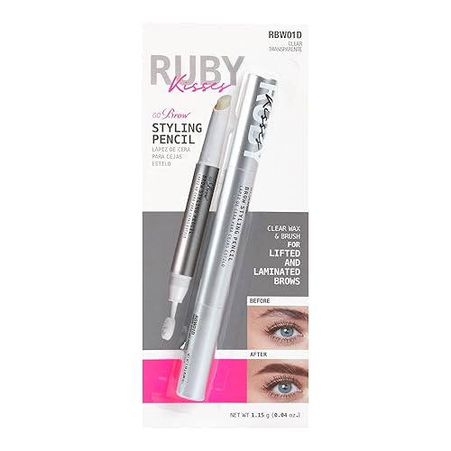 Ruby Kisses Brow Styling Pencil with Brush, Long-Lasting Eyebrow Wax, Clear Brow Shaper, Precision Sculpting & Shaping, Professional Quality, Easy