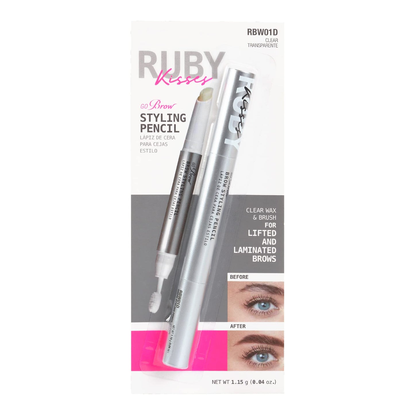 Ruby Kisses Brow Styling Pencil with Brush, Long-Lasting Eyebrow Wax, Clear Brow Shaper, Precision Sculpting & Shaping, Professional Quality, Easy