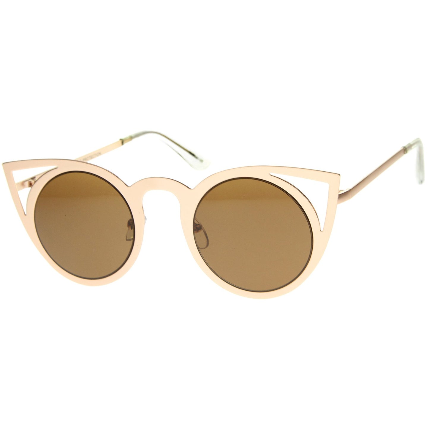 zeroUV Womens Fashion Round Metal Cut-Out Flash Mirror Lens Cat Eye Sunglasses (2-Pack | Gld/Brwn + Sil/Lav)