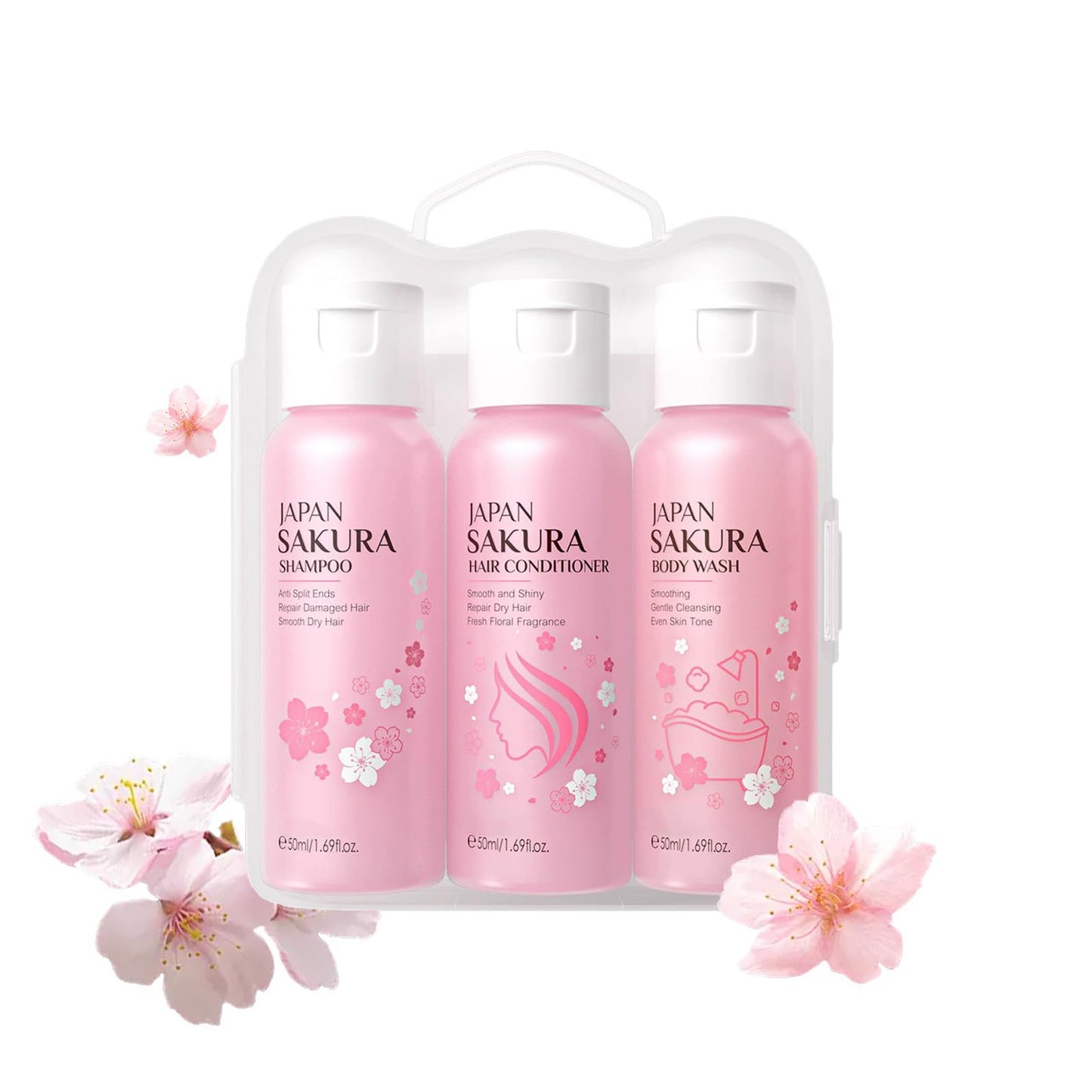 Cherry Blossom Shampoo and Conditioner & Body Wash Set,Hydrating Hair Care&Gentle Moisturizing Shower Gel,Delicate Floral Scent for Soft Silky