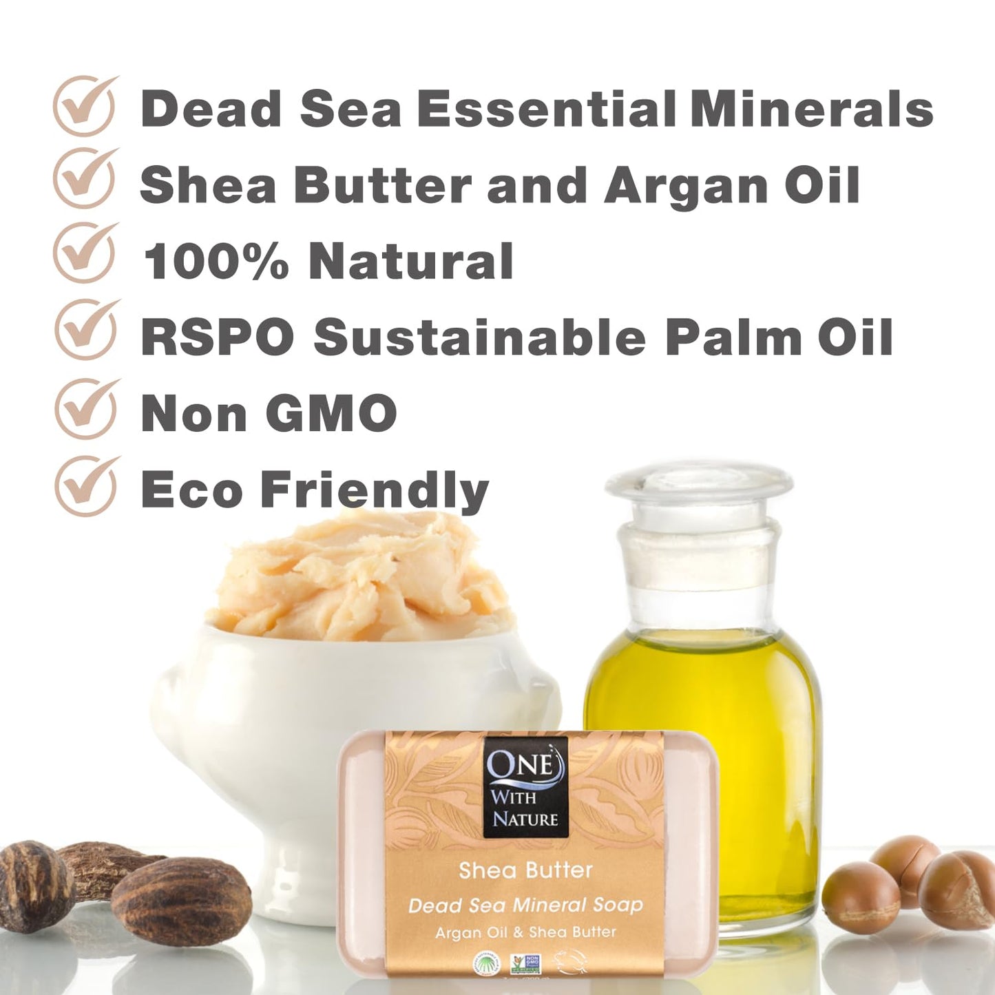 One With Nature Dead Sea Salt Shea Butter Soap 7oz 3-Pack - Purifying and Exfoliating Soap Bar with Dead Sea Minerals for Face & Body, for Men & Women