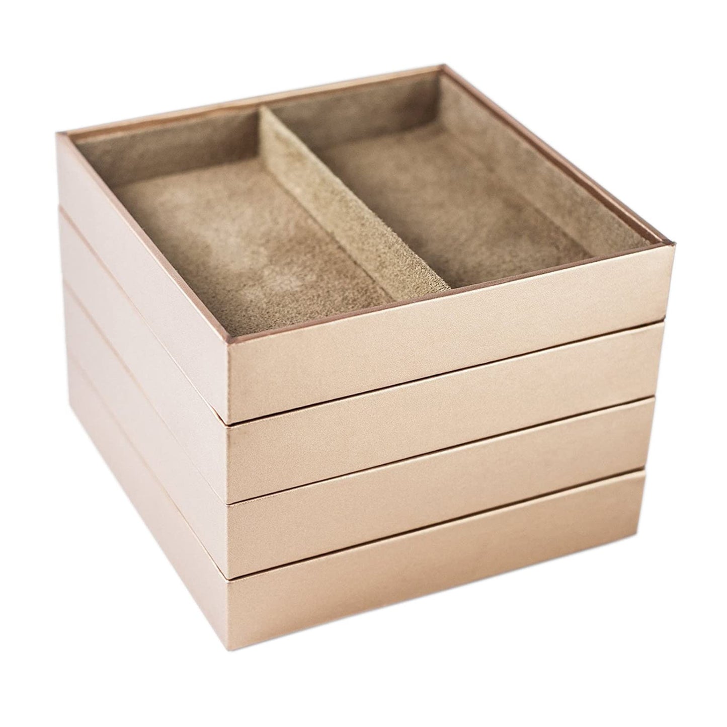 Huji Stackable Jewelry Trays Organizer Storage Rings Earrings Bracelets Watches Necklaces (1, Camel Brown Stack-able Trays)