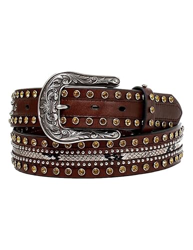 ARIAT Women's Western Snake Skin Print Studs Belt, Brown, Small