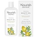 Nourish Organic Beauty Oil - Replenishing Body Oil with Moroccan Argan Oil, Pomegranate, Rosehip Oil & Vitamin E, 3.4 Oz + Washable Cotton Round.