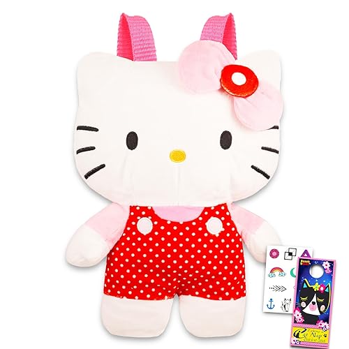 Hello Kitty Plush Backpack Set for Girls - Hello Kitty Gift Bundle with Plushie Backpack with Adjustable Straps Plus Temporary Tattoos and More | Hello Kitty Backpack Plush