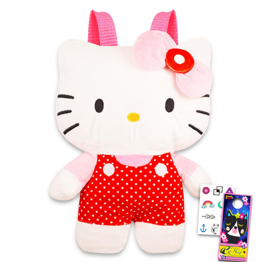 Hello Kitty Plush Backpack Set for Girls - Hello Kitty Gift Bundle with Plushie Backpack with Adjustable Straps Plus Temporary Tattoos and More | Hello Kitty Backpack Plush