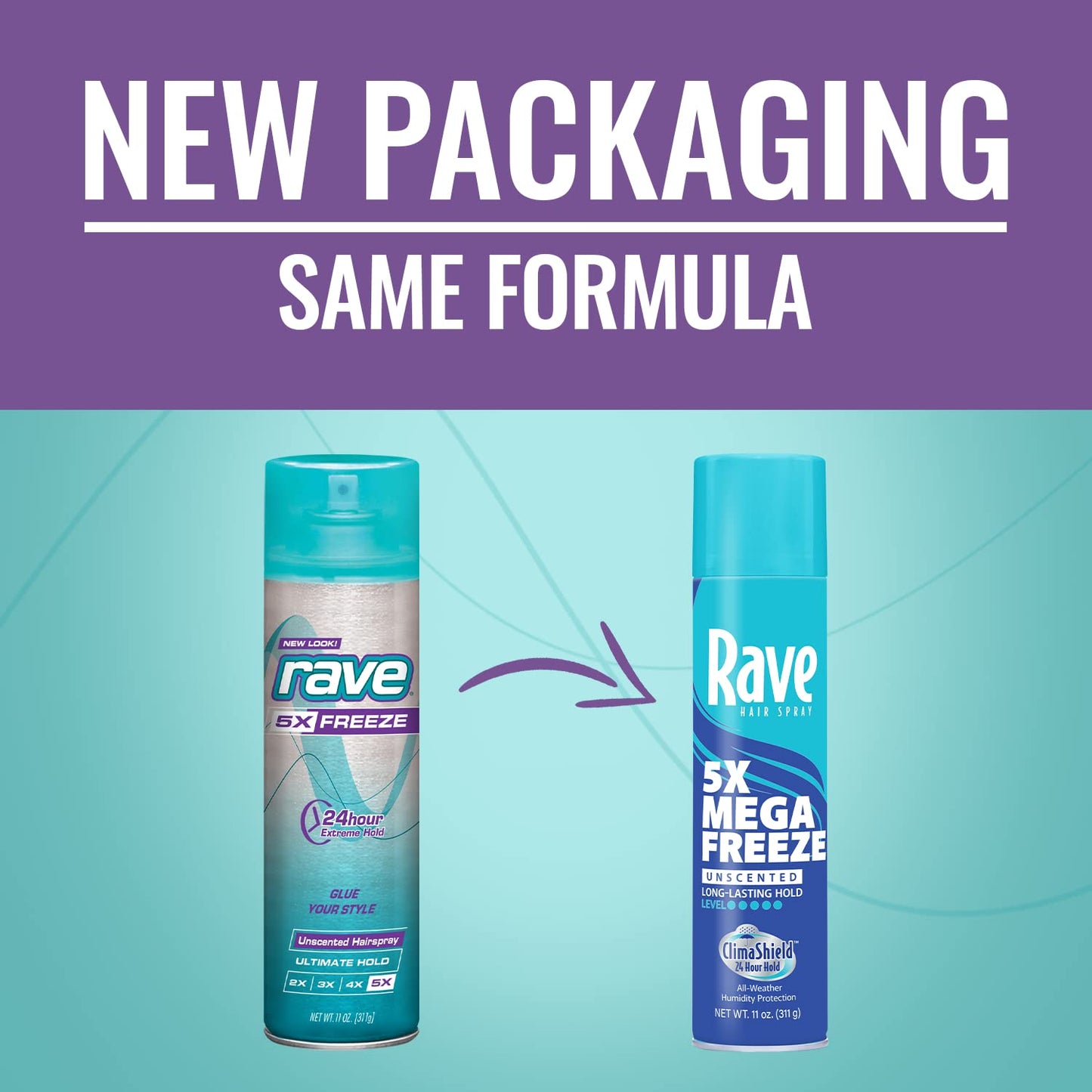 Unscented Aerosol Hairspray by Rave - 5X Freeze Hair Spray for Heat Protection, Volume and Shine - ClimaShield for Extra Humidity and Long Lasting Beauty and Personal Care RAVE 5X FREEZE