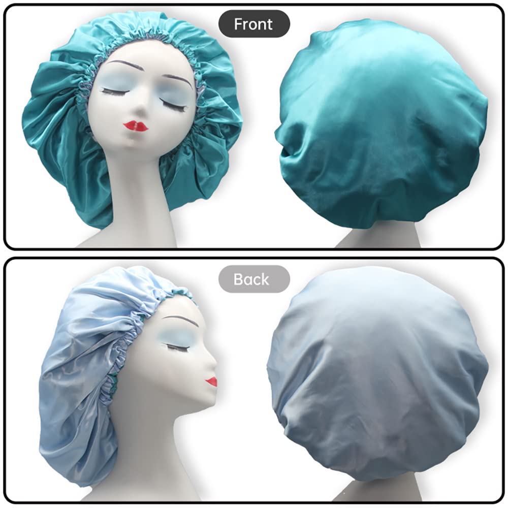 Hanbertti 2pcs of Satin Sleep Bonnet with Adjustable buckle, Silk Bonnet, Reusable Bath Hair Cap for Night Sleeping Reversible Double Layer (Fushia