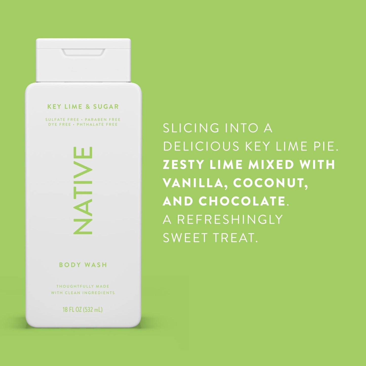 Native Body Wash Contains Naturally Derived Ingredients | For Women & Men, Sulfate, Paraben, & Dye Free Leaving Skin Soft and Hydrating | Key Lime Beauty & Personal Care Native