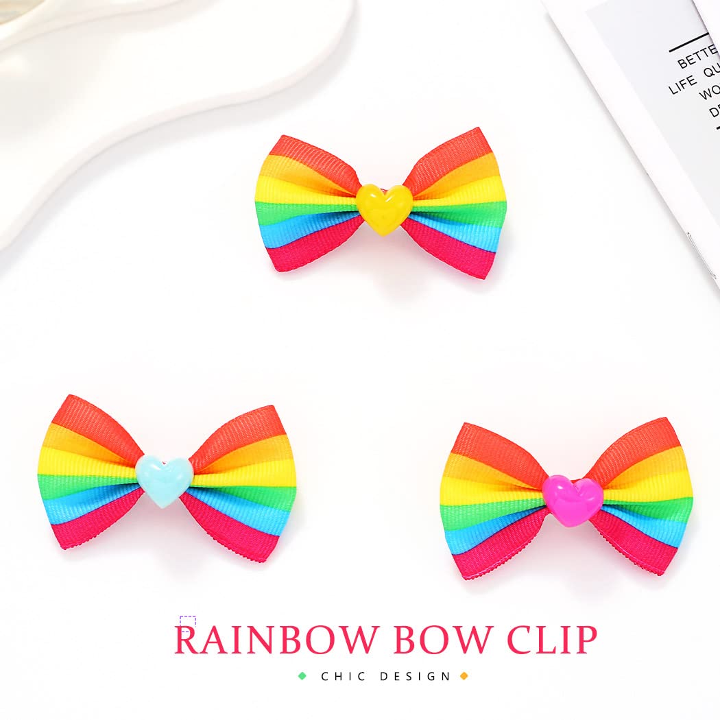 Jeairts Rainbow Bow Clips Colorful Pride Day Hair Pins Cute Bow-knot Lgbtq Hair Accessories for Women(3 IN 1)