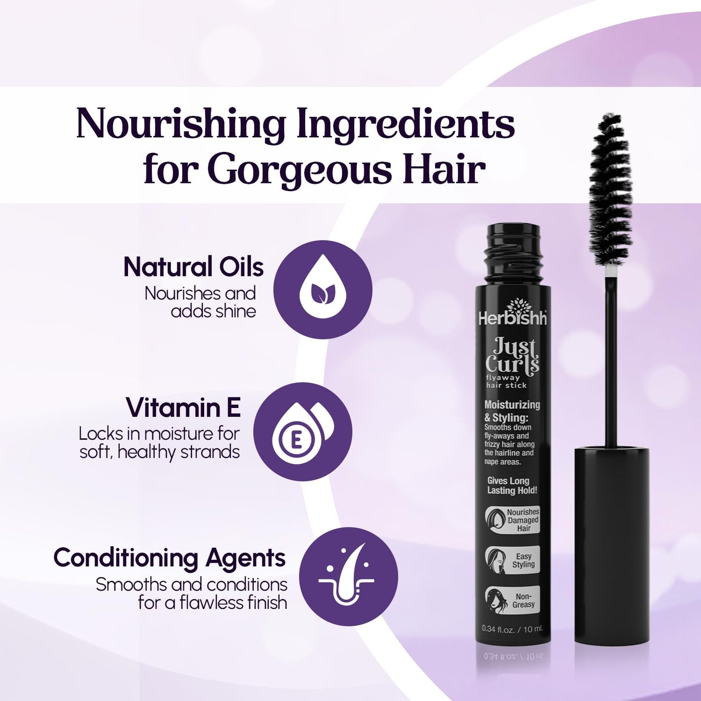 Herbishh Just Curls Flyaway Hair Stick, Quick Hair Finishing Stick for Flyaways, Frizz Control, & Slick Back Look, Non-Greasy Smoothing Serum & Frizz