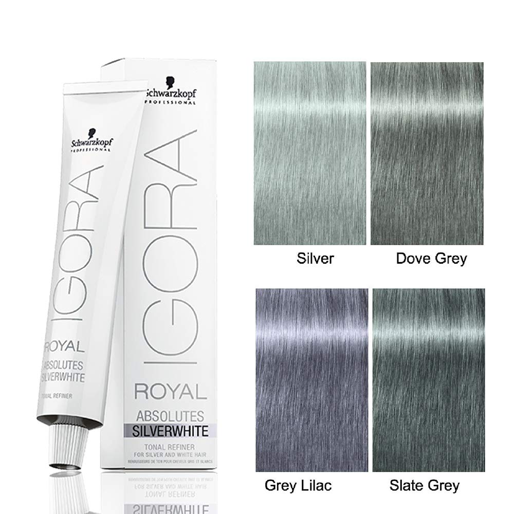 Igora Royal Absolutes SilverWhite Tonal Refiner GREY LILAC 60 ml and M Hair Designs Tint Brush (Bundle 2 items)