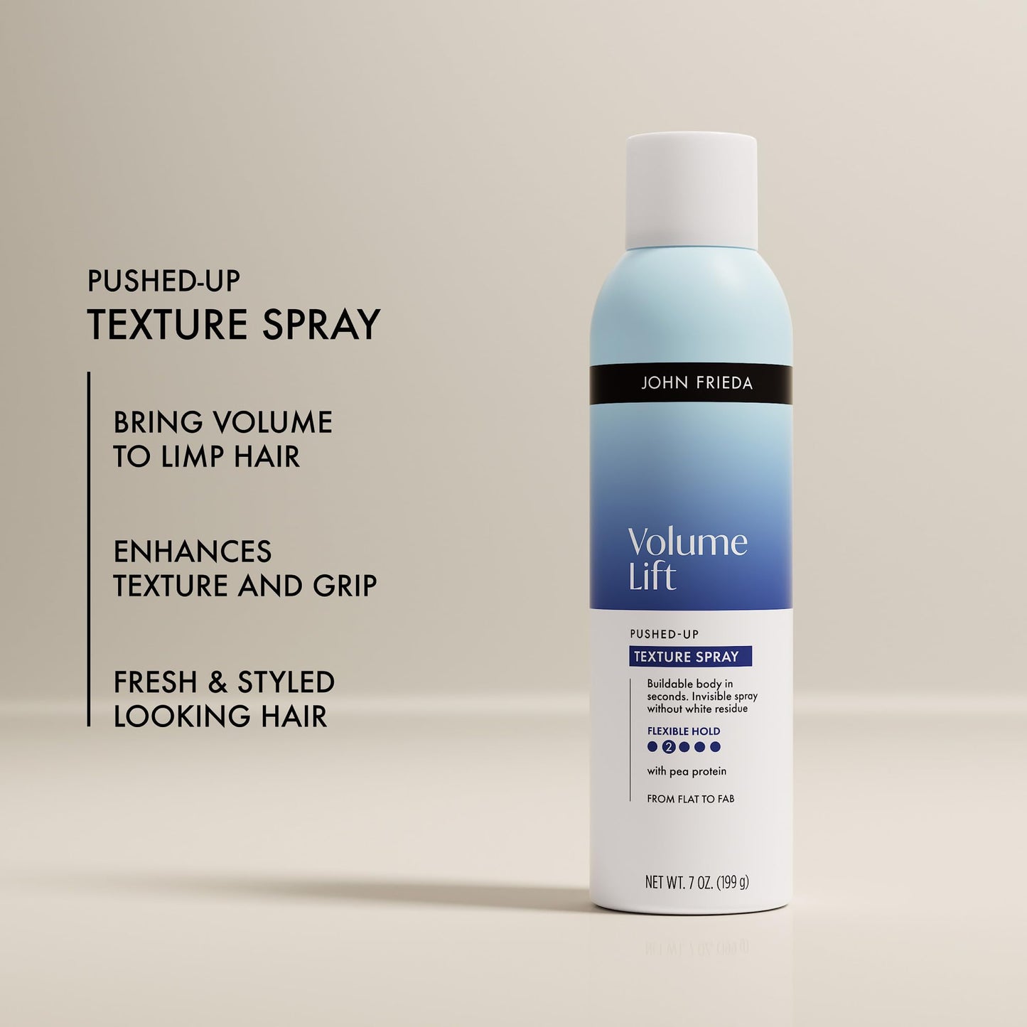 John Frieda Dry Texture Spray for Fine Hair, Lightweight Texturizing Spray for Volume and Grip with Pea Protein, No Residue, 7 Oz