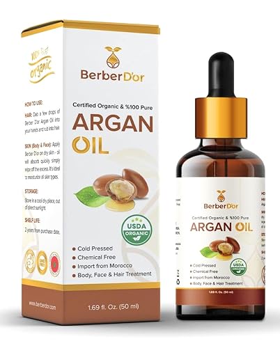 Berber D’Or 100 Pure Natural Organic Argan Oil For Body, Hair, Face, Nails | Eco-Certified, USDA Approved Import From Morocco (1.7 FL OZ 50 ML)