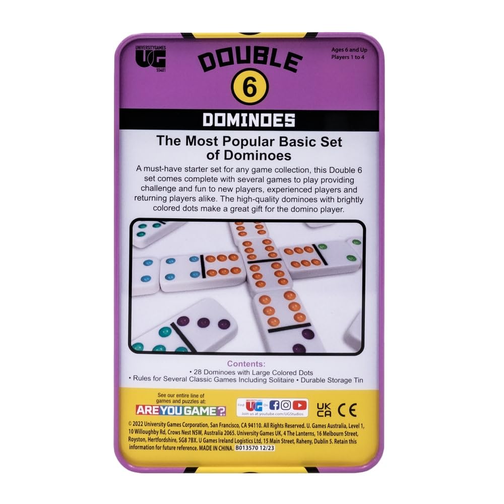 Front Porch Classics | Double 6 Travel Tin Domino Set from, for 1 to 4 Players Ages 6 and up