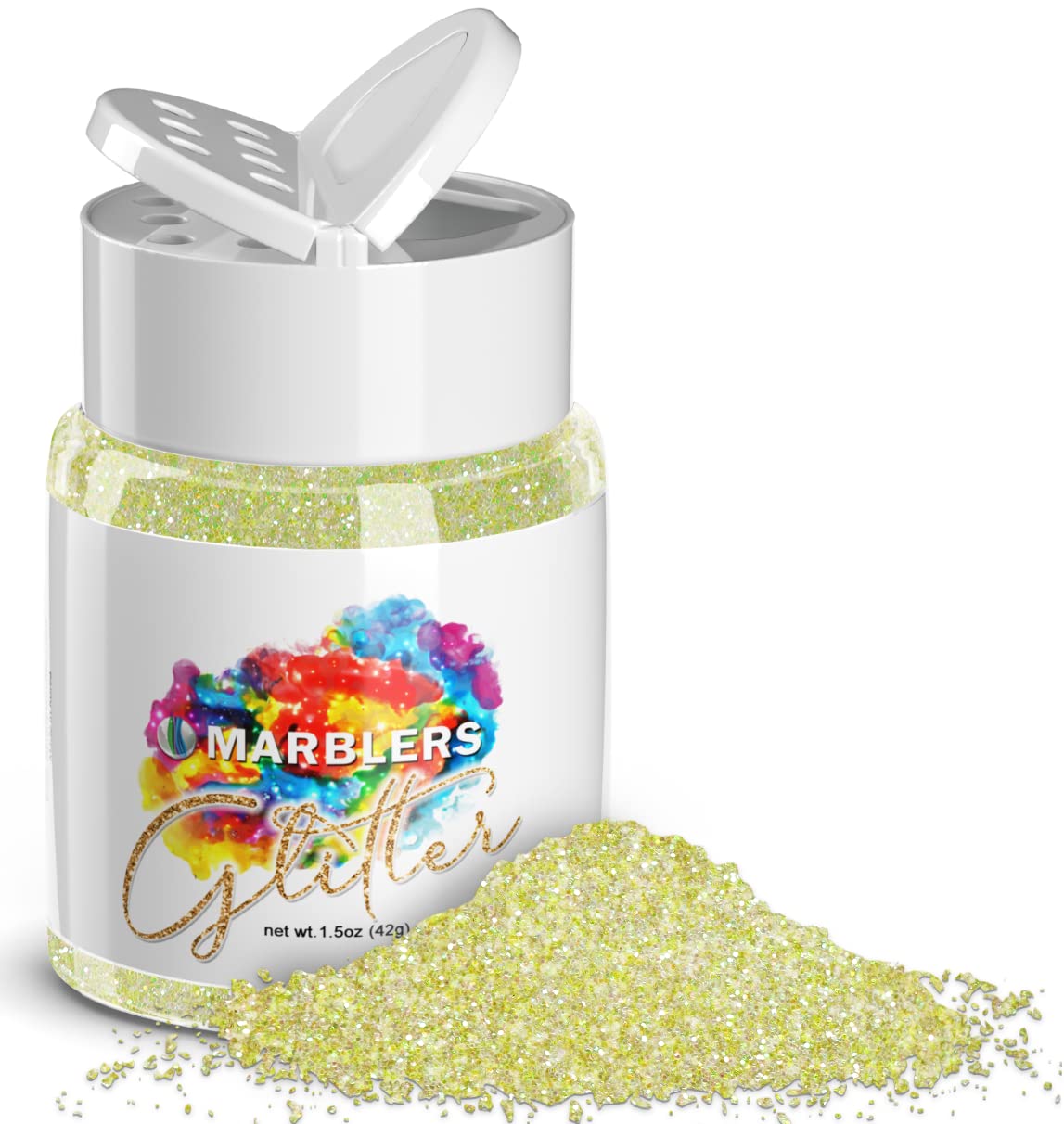 MARBLERS Holographic Glitter [Unicorn Yellow] 1.5oz (42g) | Fine | Non-Toxic, Vegan, Cruelty-Free | Face, Body, Eyeshadow, Hair, Festival, Party