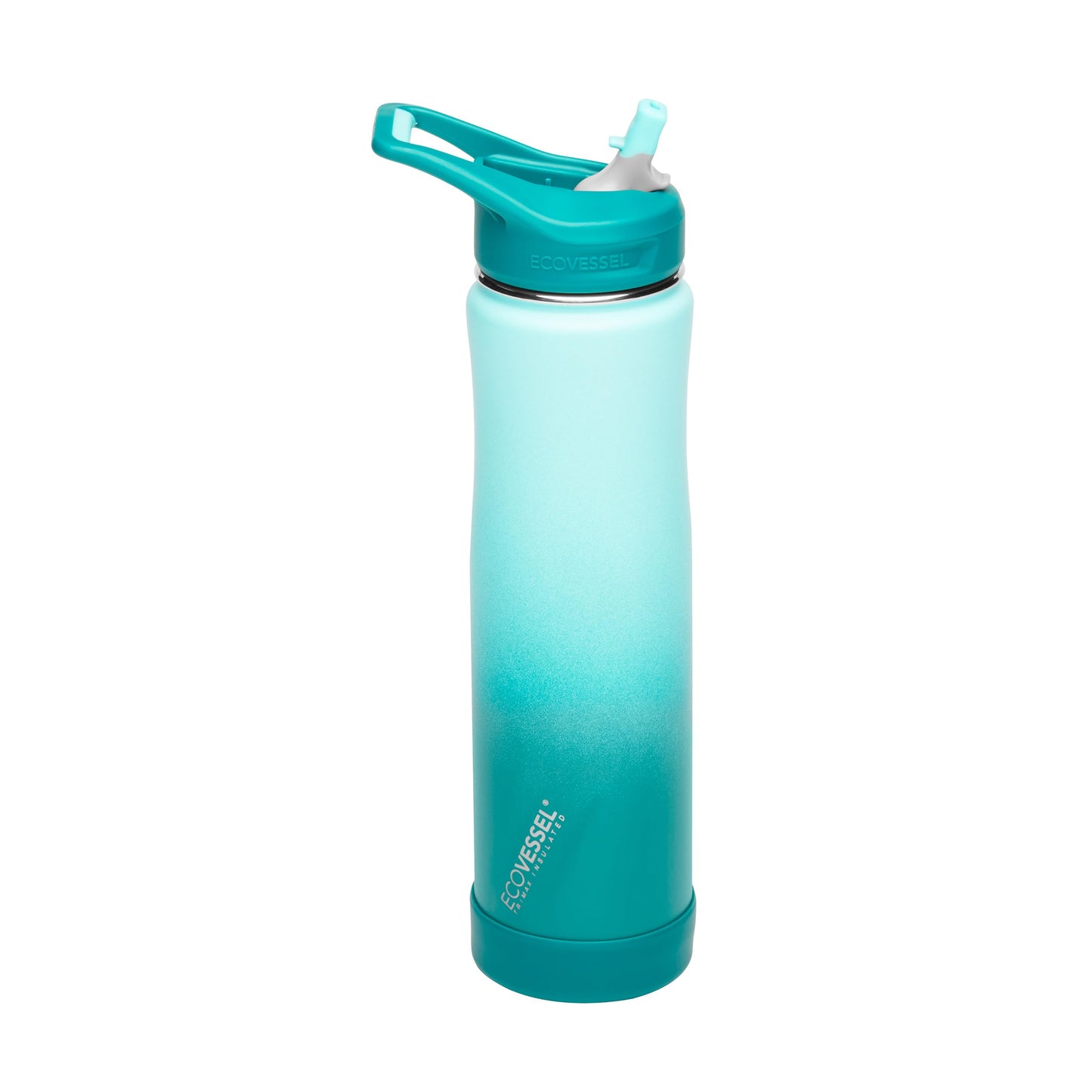 EcoVessel Summit, Insulated Stainless Steel Water Bottle with Straw and Handle Flip Top Lid and Silicone Bottle Bumper - 24 ounces (Green Ombre)