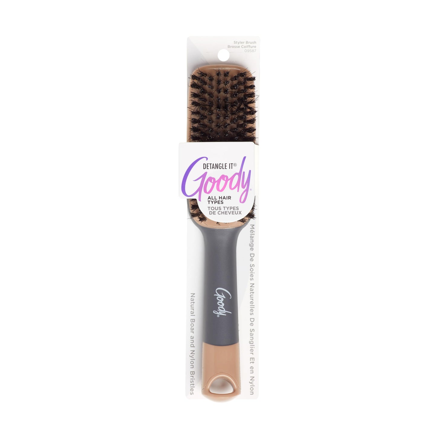 Goody Detangle It Boar Bristle Hair Brush, Use as a Detangling or Styling Brush, Conditions & Boosts Shine, Helps Tackle Knots & Reduce Frizz, For Wet
