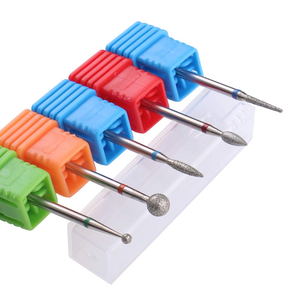 MZCMSL Diamond Cuticle Nail Drill Bits,5pcs Russian Manicure Drill Bits(Ball/Flame/Needle),3/32 Shank Cuticle Remover Bit Kit