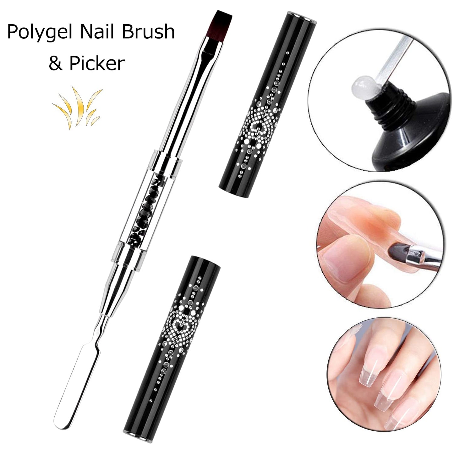 LEQ 2Pcs Nail Art Brush Set, Dual-ended Oval & Flat Gel Nail Polish Brushes Nail Art Liner Brush Polygel Slice Tool for PolyGel UV Builder Gel Nails