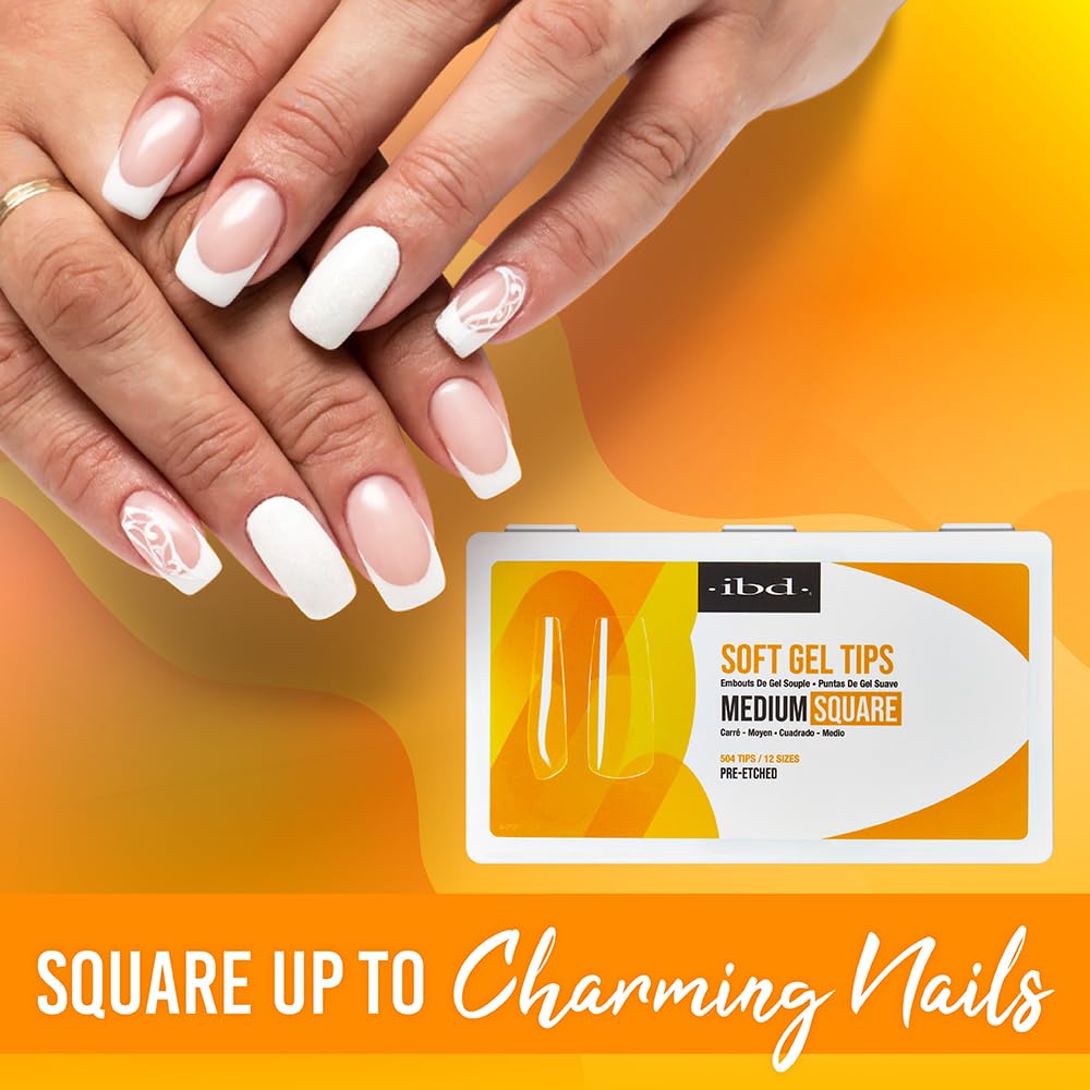 IBD Clear Soft Gel Nail Tips - Pre-Etched Medium Square Full Cover Press On Nails Extensions for Gel & Acrylic, Salon & Home DIY Manicure, 504 Pcs 12 Beauty & Personal Care IBD