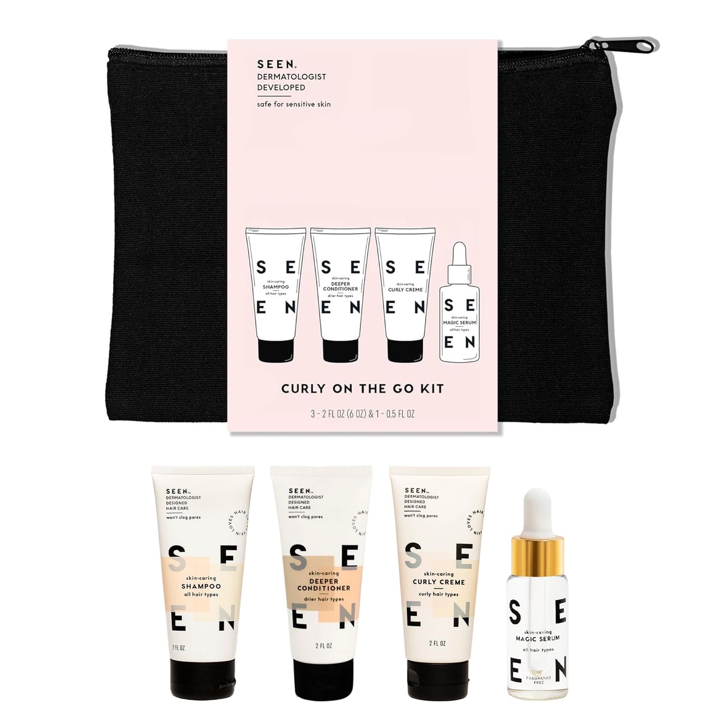 SEEN Curly On The Go Kit -Scented - Non-Comedogenic & Safe for Sensitive Skin - Curl-Defining Styling Hair Bundle - Anti Frizz - Heat Protectant