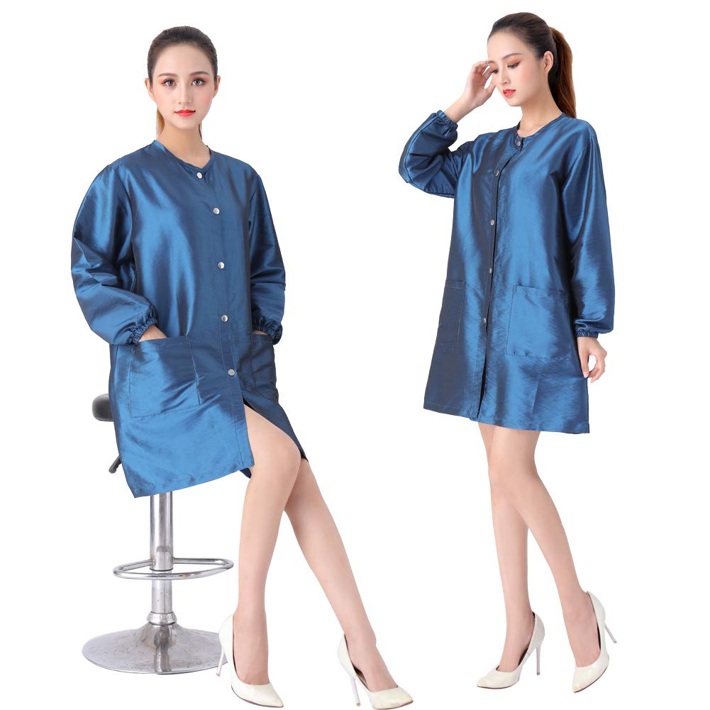 KAHOT Professional Salon Barber Smock Stylist Jacket Cosmetology Uniform Hairdressing Cape Workwear Pet Grooming Coveralls (Blue, XL)