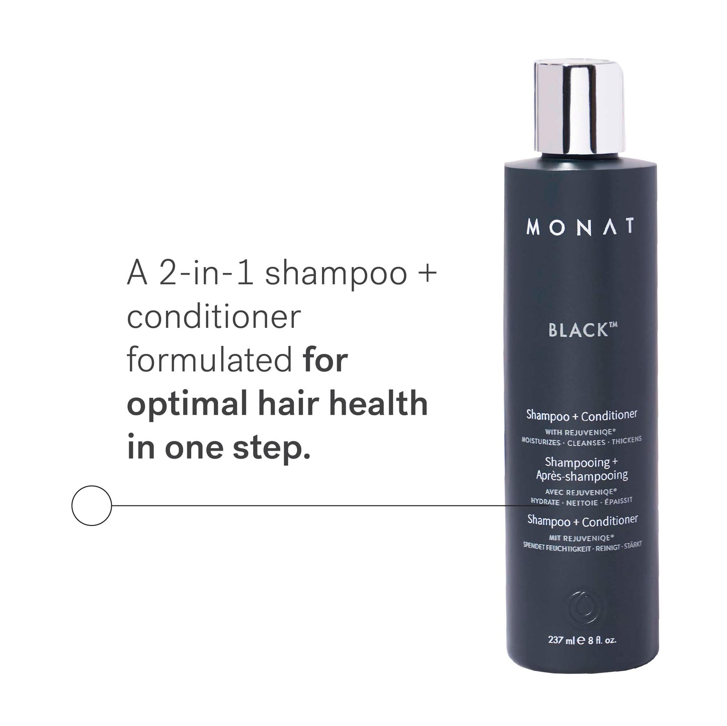 MONAT Black Shampoo + Conditioner - 3-Month Supply - A 2-in-1 Formula for Optimal Hair Care in One Step - Cleanses, Conditions, and Promotes Stronger