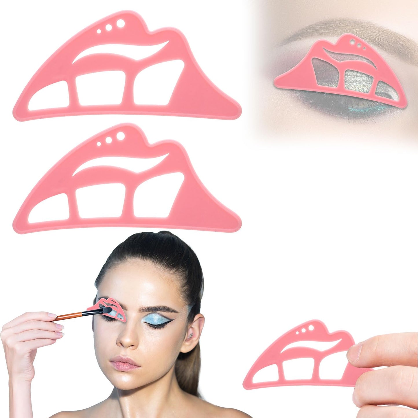 NFAMRZCAR 2PC Eyeshadow Stencil 5 in 1 Silicone Eyeshadow Tool,Reusable Eye Makeup Aid Stencils,Eye Makeup Aid, for Make Up Beginners&Women (Pink)