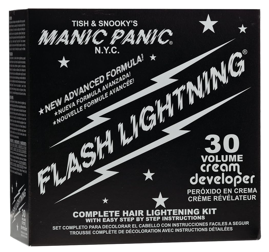 MANIC PANIC Flash Lightning Hair Bleach Kit - Bleach Powder + 30 Volume Developer - Hair Lightener for Dark Shades - Lifts Up to 5 Levels - Achieve