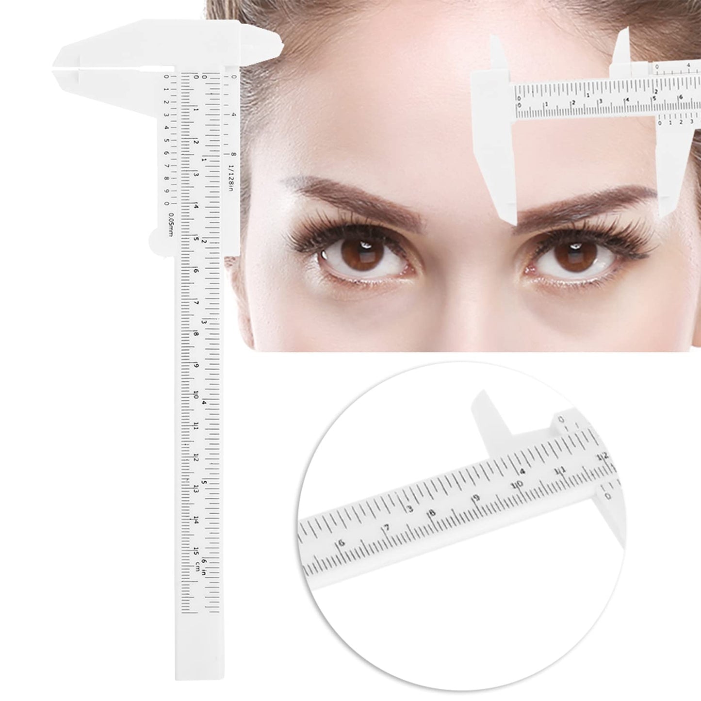 Haosie Eyebrow Ruler Mapping, Eyebrow Measuring Tool, Double Scale Vernier Caliper, Plastic Sliding Gauge Ruler for Permanent Makeup Eyebrow Shaping