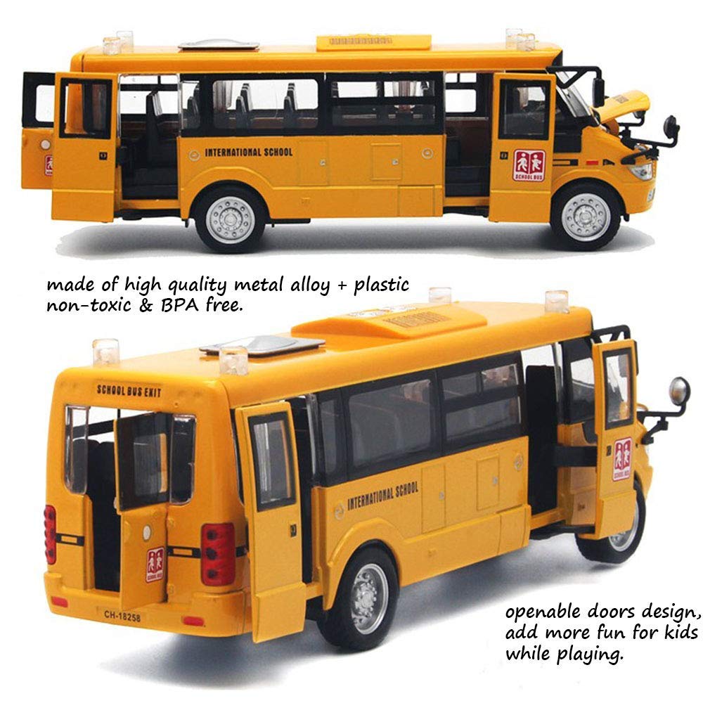 CORPER TOYS School Bus Toy Die Cast Vehicles Yellow Large Alloy Pull Back 9'' Play Bus with Sounds and Lights for Kids