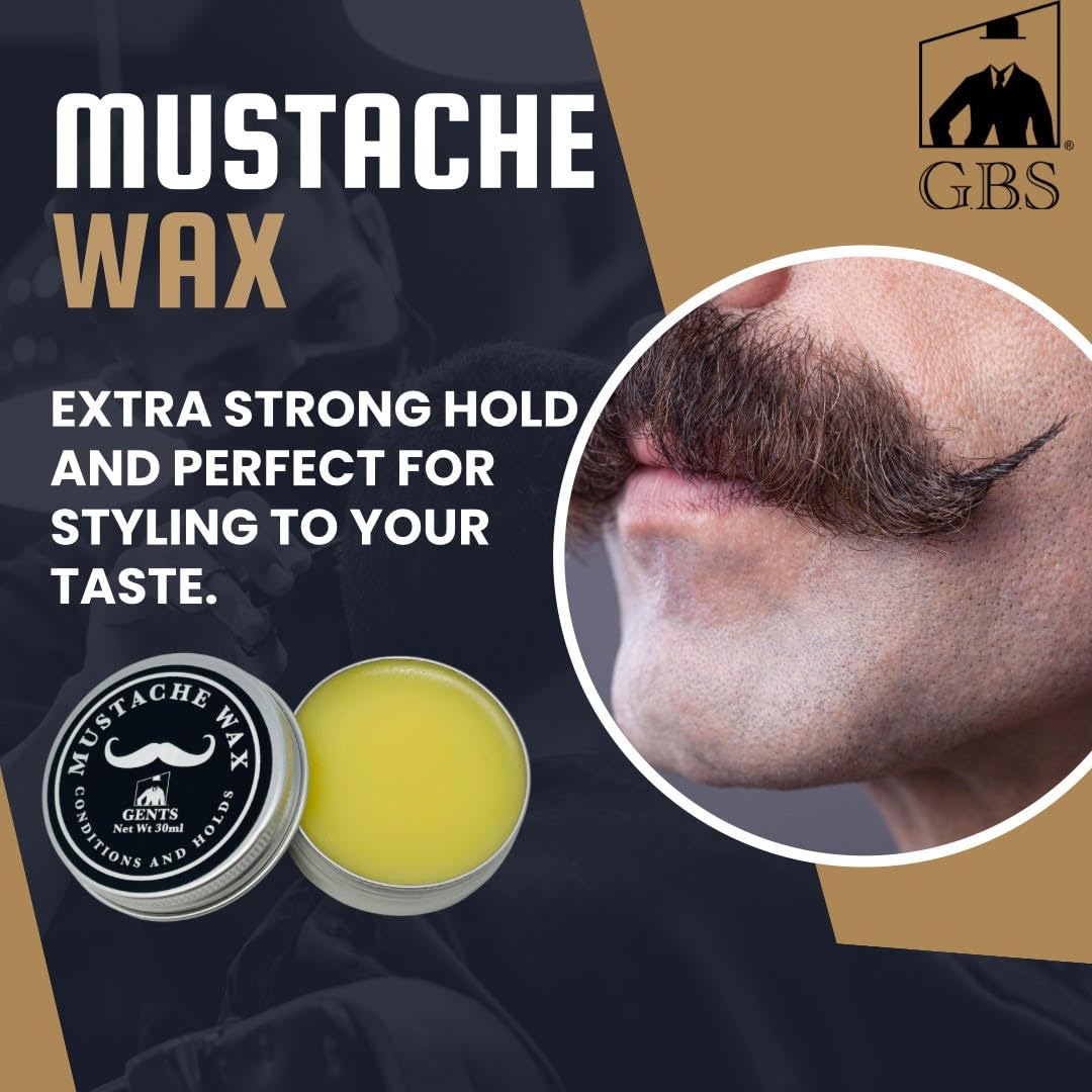 G.B.S Fragrance-Free Extra Strong Hold Mustache Wax, Black Beard Filler Pen, Handmade Pocket Mustache Comb & Precision Trimming Scissors - 3 Piece Set Beauty and Personal Care G.B.S
