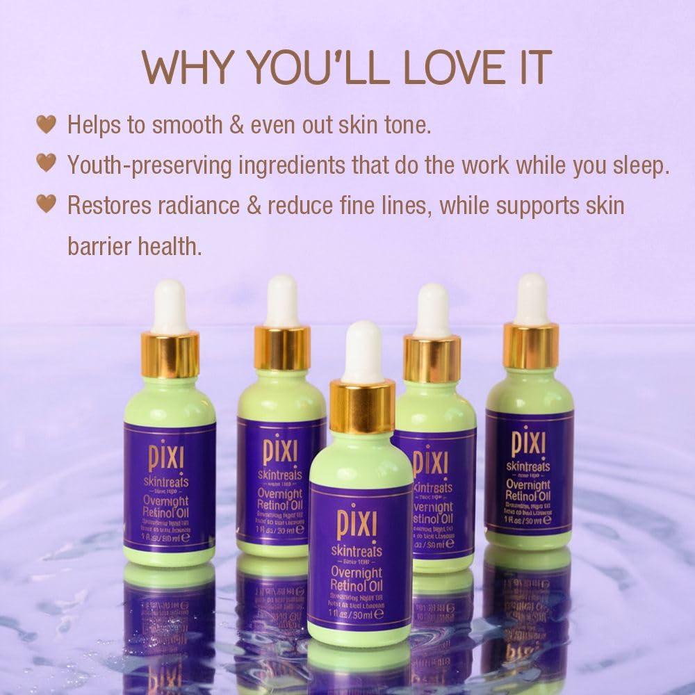 Pixi Beauty Overnight Retinol Oil | Smoothing Night Oil | Peptides Help Firm & Revitalize Skin | Improves Appearance of Fine Lines | 1.01 Fl Oz