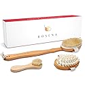 Dry Brushing Body Brush Set - Natural Bristle Spa Exfoliator Kit with Face Cleansing Brush, Long Dry Brushing Body Brush for Lymphatic Drainage