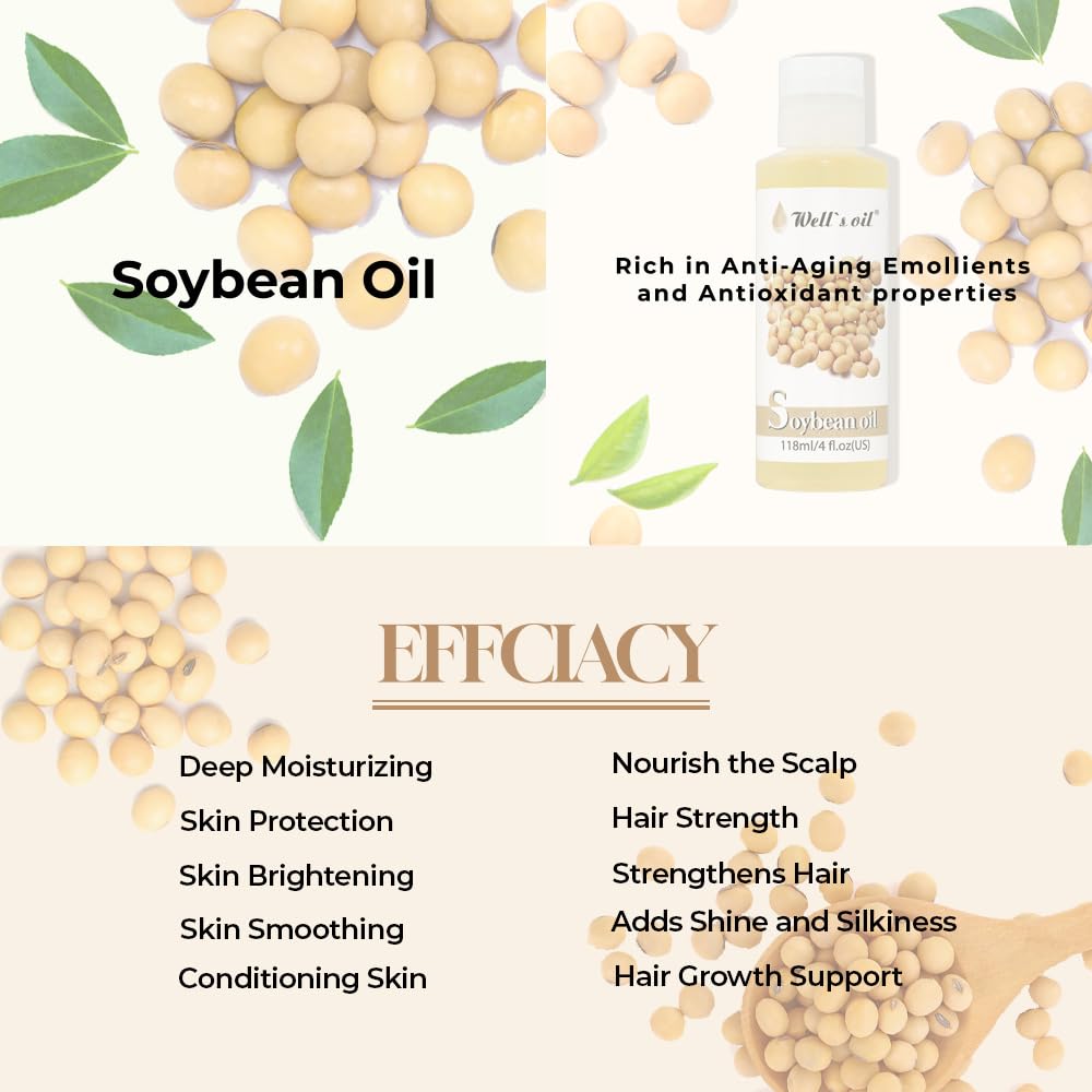 Well's 100% Pure Soybean Oil - Natural Carrier for Hair Growth, Eyelashes, Brows, Skin & Nails Moisturization | Cold Pressed, 4 fl oz