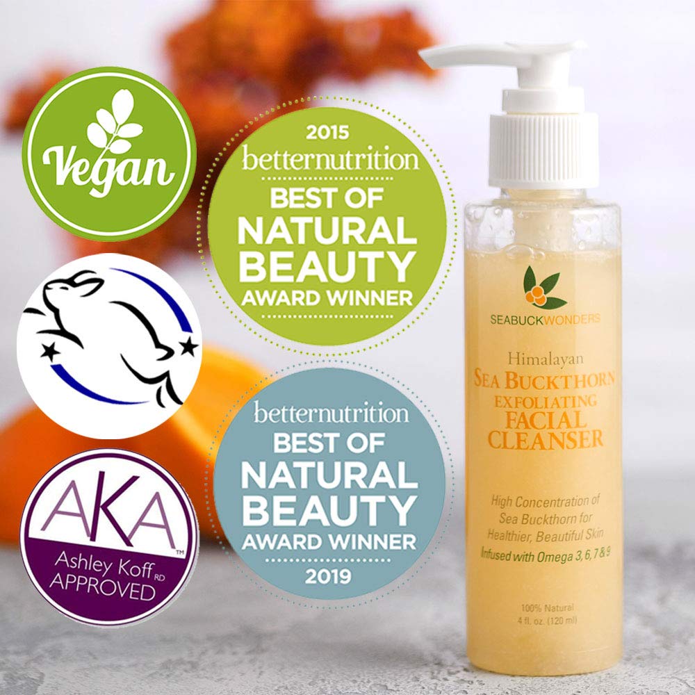 SeabuckWonders Organic Sea Buckthorn Exfoliating Daily Face Wash, Deep Cleaning, Gentle Facial Cleanser with Omega 3,6,7,9, Jojoba, pH Balanced