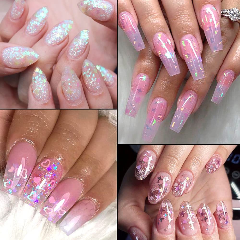 UARUOGP 24 Grids Holographic Nail Sequins and 1 Pcs Tweezers,Iridescent Mermaid Flakes Ultra-Thin Colorful Flakes Glitter Sticker,DIY Face Body Eyes