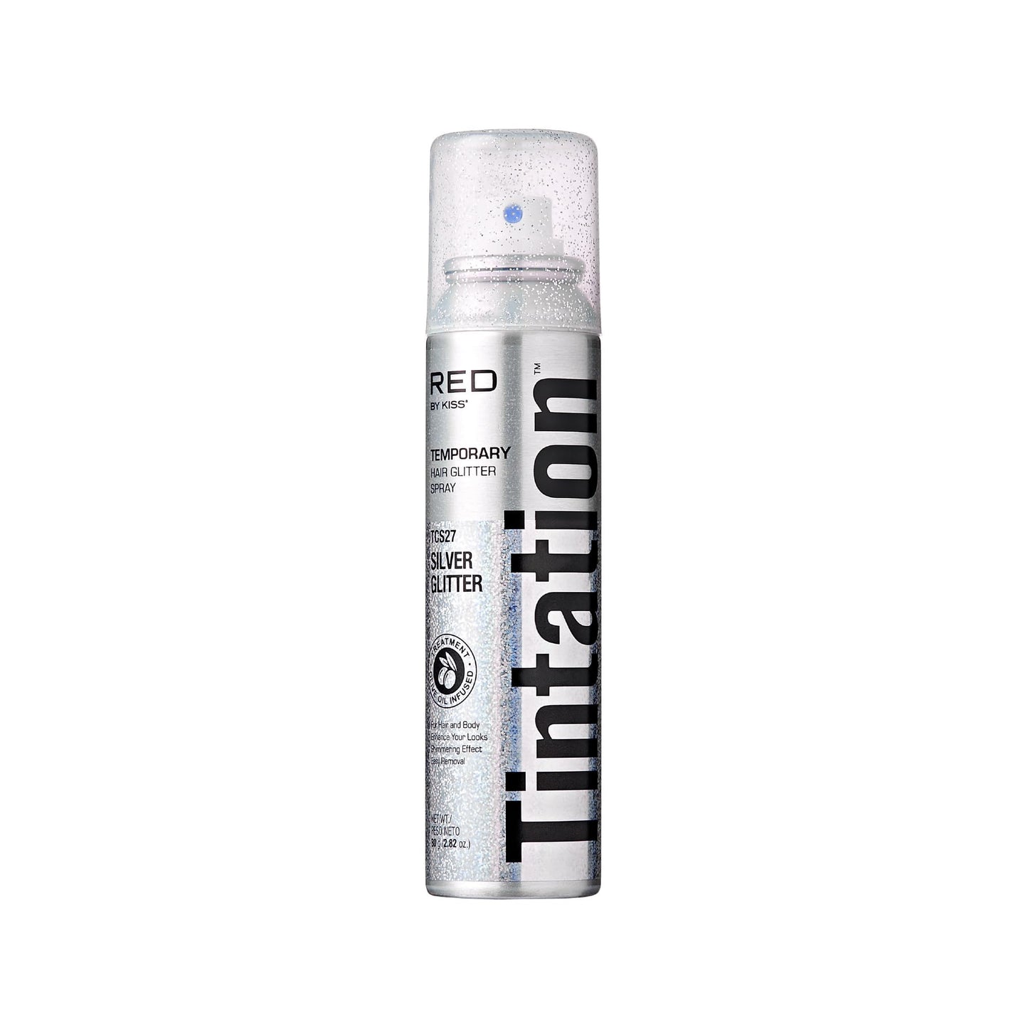 Red By Kiss Tintation Glitter Spray - Long-Lasting Body & Hair Sparkle, Quick-Drying, Waterproof for Events, Parties, Festival Rave, Prom