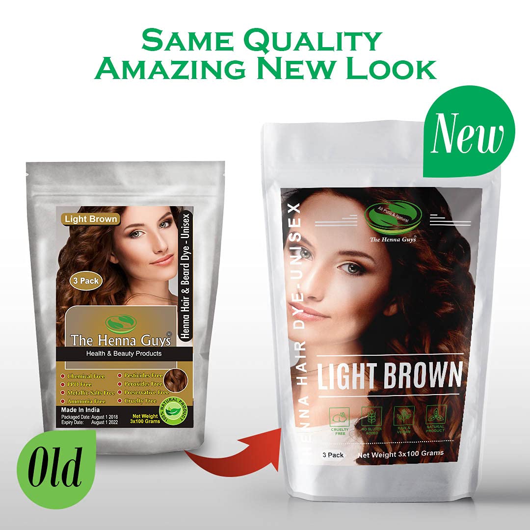 3 Packs Of Light Brown Henna Hair & Beard Color/Dye 100 Grams - Natural Hair Color, Plant-based Hair Dye - The Henna Guys