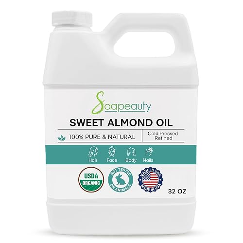 Soapeauty Sweet Almond Oil Cold Pressed Refined USDA Organic | 100% Pure & Natural Available in Bulk | Carrier for Essential Oils, Massage, Skin