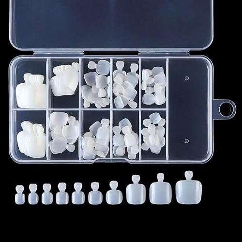 YIMART 500Pcs Fake Toenail Tips Set Nail Art Toe Decoration Full Cover False Toe Nail Tips for DIY Salon Foot Manicure Sticker Tools (White With Box)