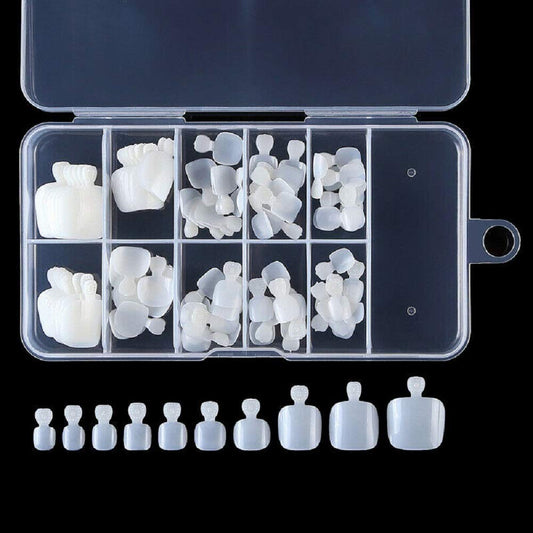 YIMART 500Pcs Fake Toenail Tips Set Nail Art Toe Decoration Full Cover False Toe Nail Tips for DIY Salon Foot Manicure Sticker Tools (White With Box)