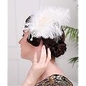 Aimimier 1920s Flapper White Feather Headpiece Crystal Pendant Hair Clip Roaring 20s Feather Accessories Masquerade Hair Jewelry for Women