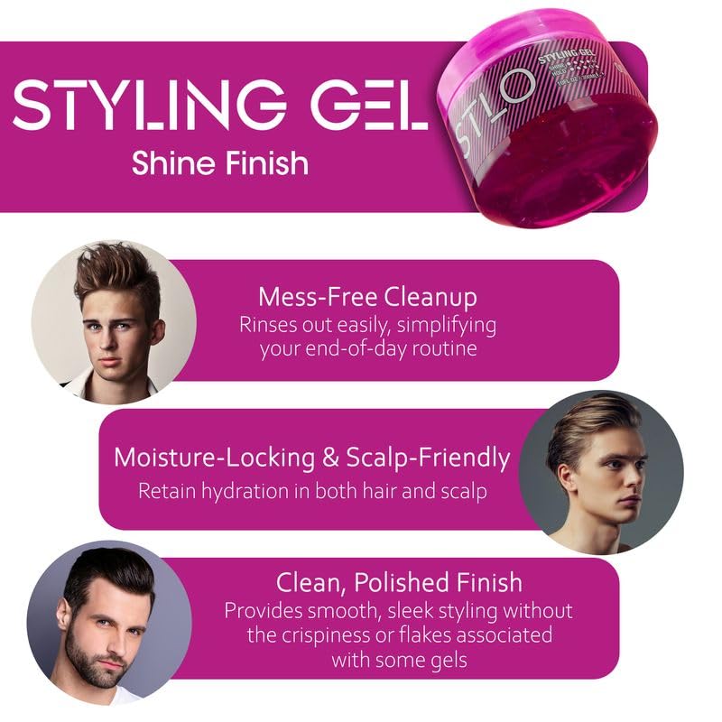 STLO Gloss Finish Styling Gel - Flexible Strong Hold No Flakes - Moisture Lock for Healthy Hair - 10 Oz
