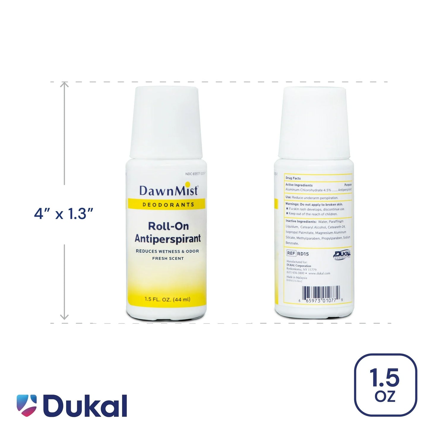 Dukal RD15 DawnMist Roll On Antiperspirant & Deodorant, Fresh Scent, Travel Size, 1.5oz, 3 pack Beauty and Personal Care DawnMist